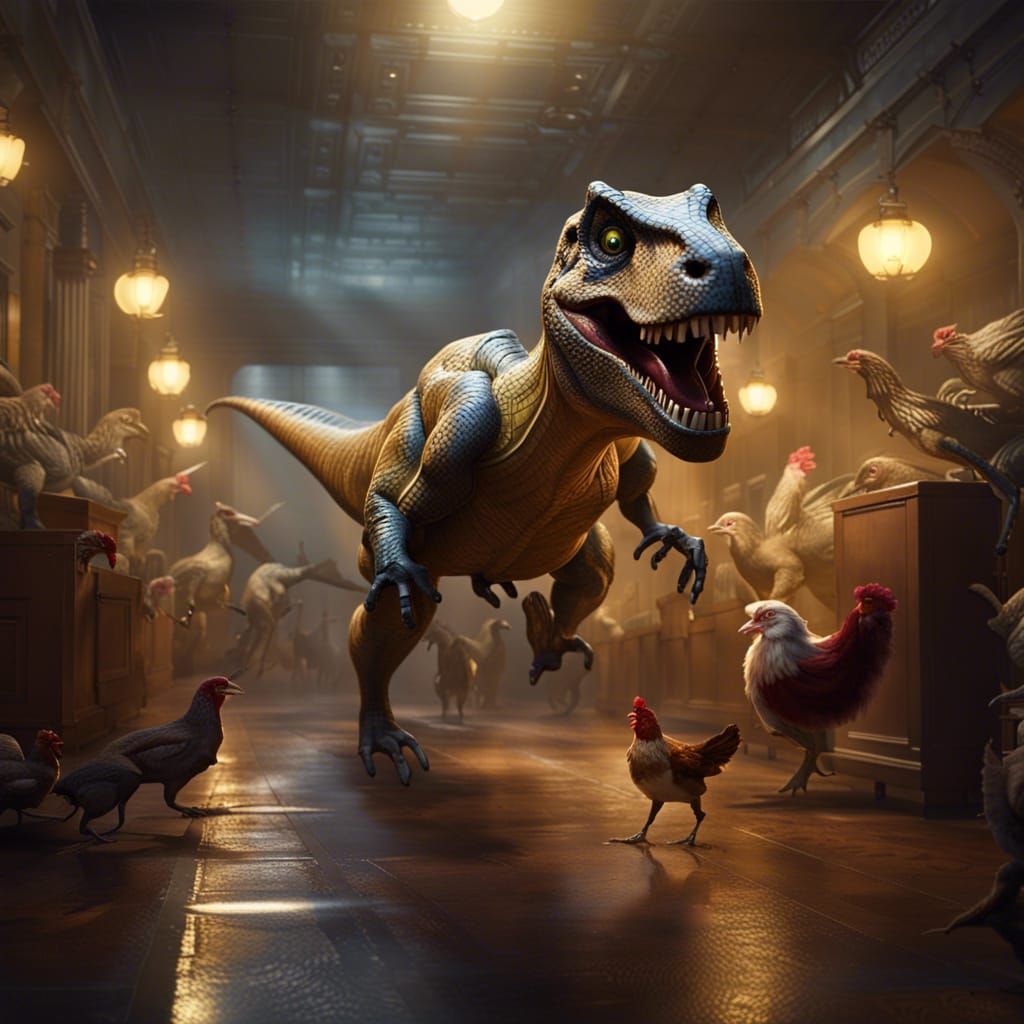 T-Rex Dinosaur's Funny Plight, Dark Fantasy Art
