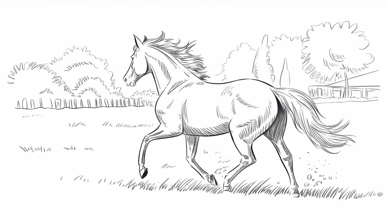 Galloping Horse Sketch Drawing with Detailed Anatomy