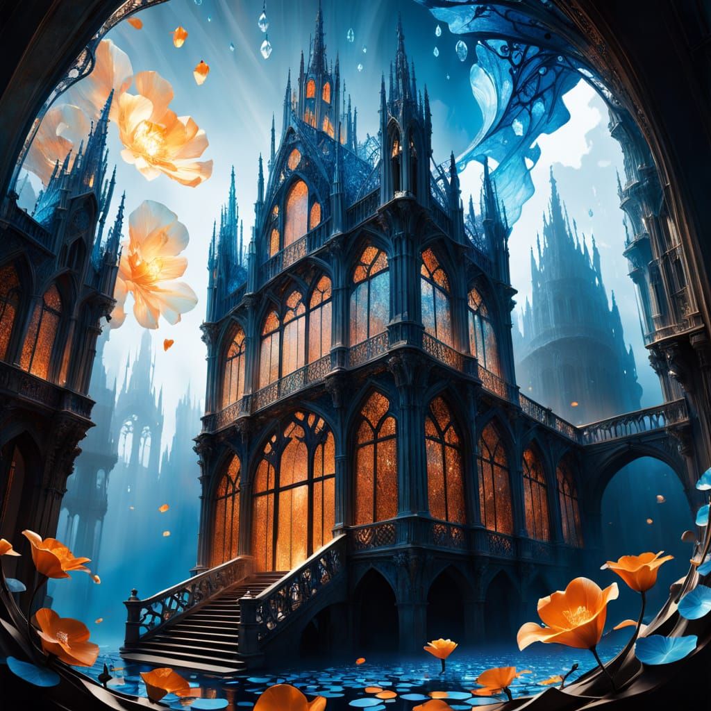 Ethereal Crystal Cityscape in Clouds