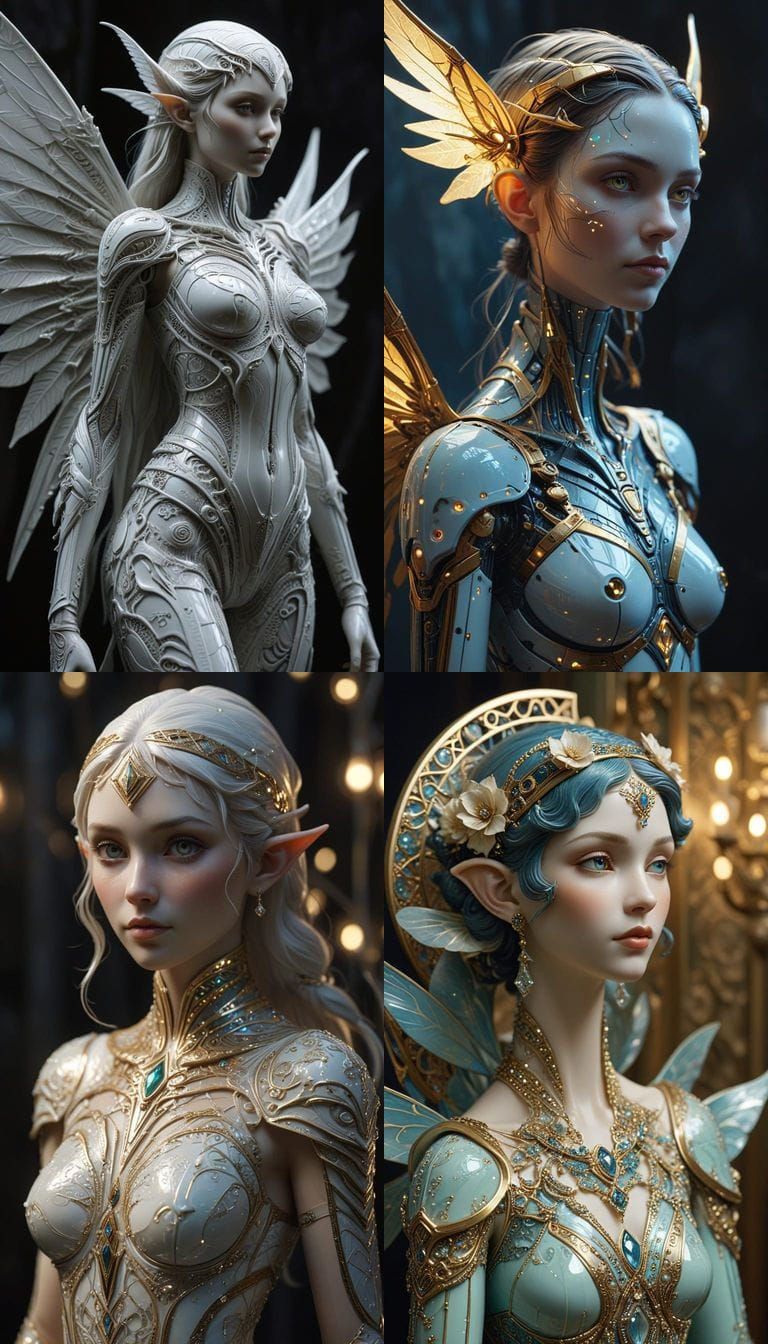 Hyper-Realistic Art Deco Elf Girl in High Gloss Porcelain