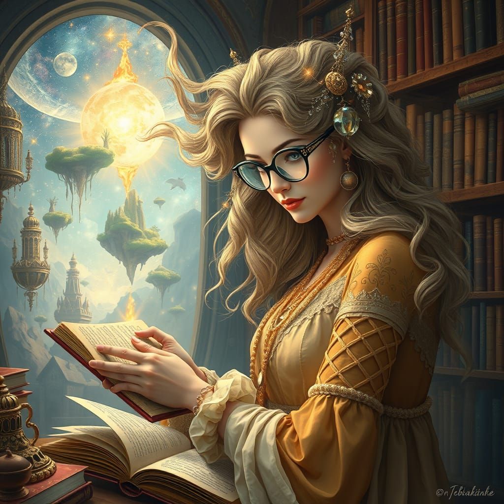 Celestial Librarian in Art Nouveau Style