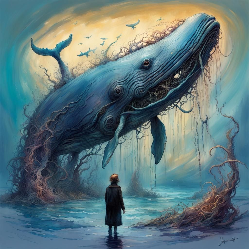 Whale Skeleton in Ocean: Dark Fantasy Art