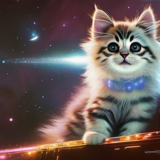 Majestic Galaxy Kitten in Hyperdetailed Digital Art