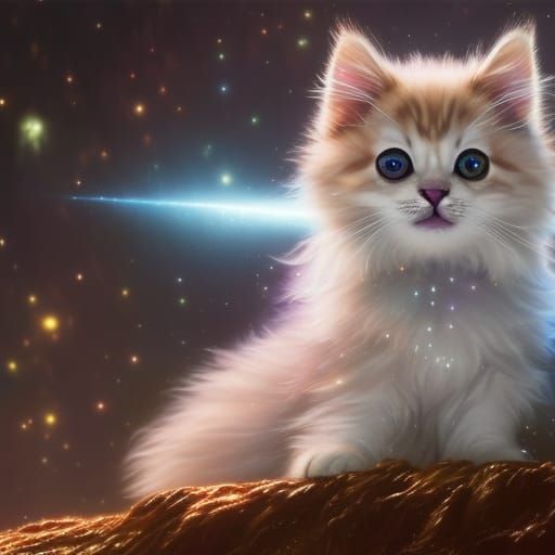 Galaxy Kitten Concept Art by Rutkowski, Artgerm, Mucha