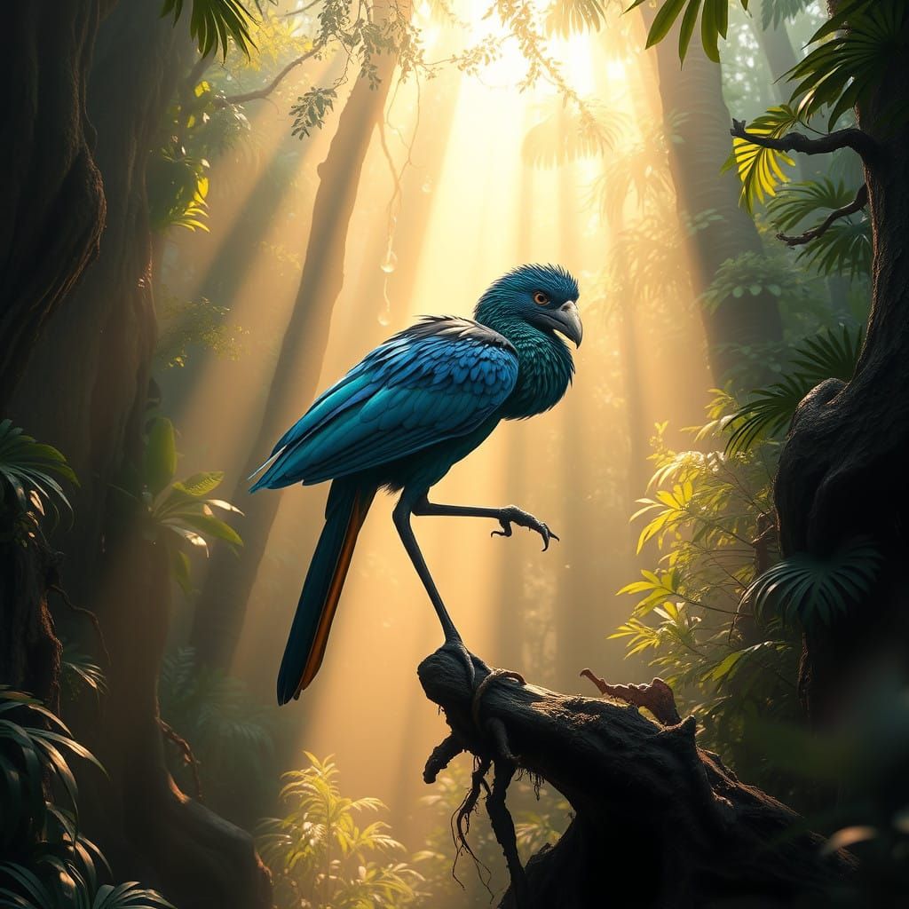 Luminous Dodo Bird in Tropical Rainforest