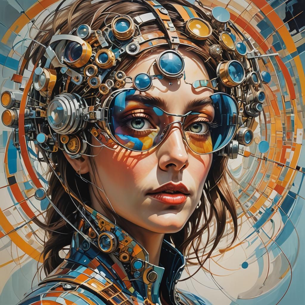 Surreal Woman with Futuristic Sunglasses in Detailed Art