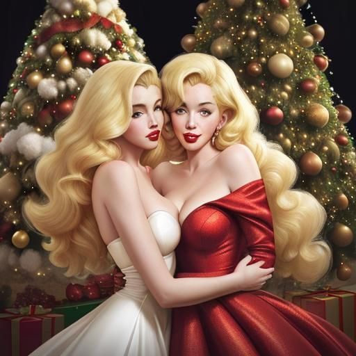 Glamorous Marilyn and Catherine near Christmas Tree