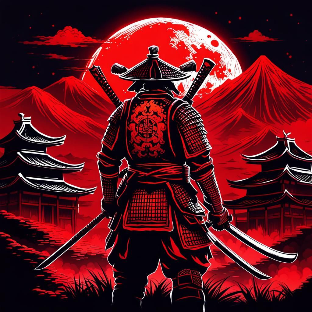 Blood Moon Samurai in Burning Village Battle