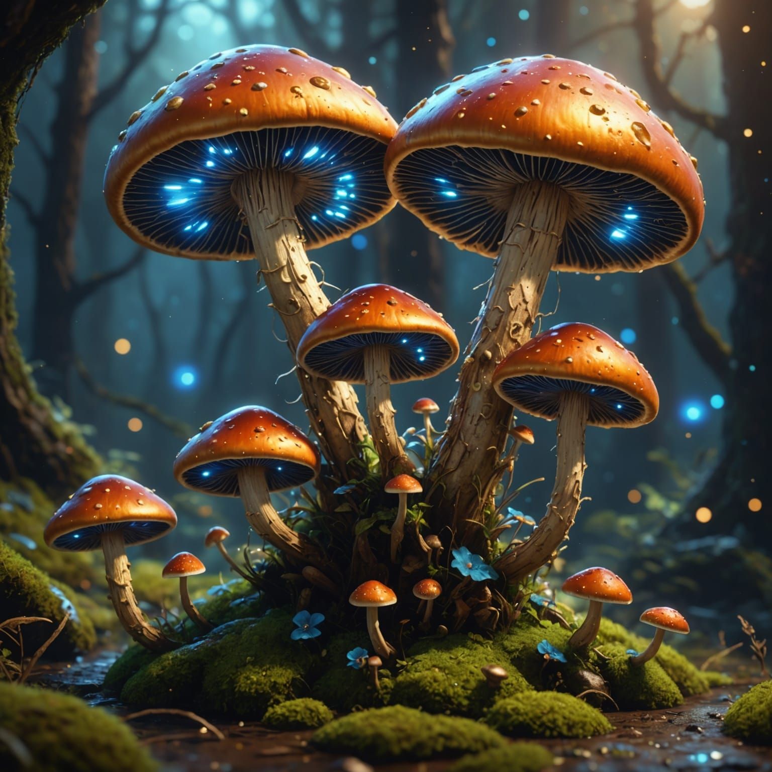 Webby Mushrooms with Space Sparks in Detailed Matte Painting