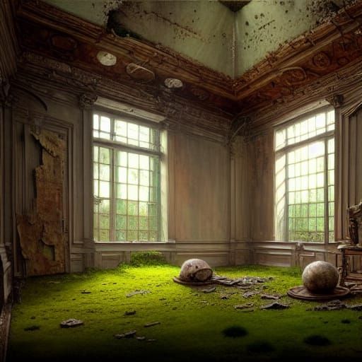 Abandoned Room in Rococo Style with Moss