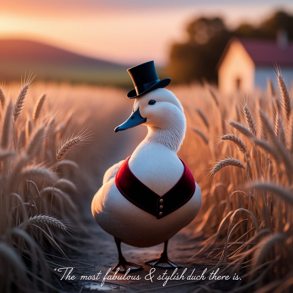 Fabulous Duck in Velvet Waistcoat at Sunset