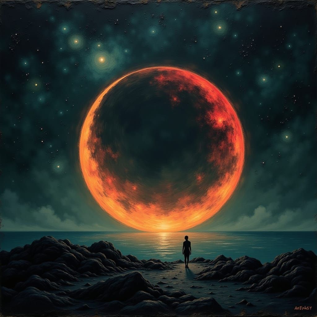 Full Lunar Eclipse in Midnight Green Sky