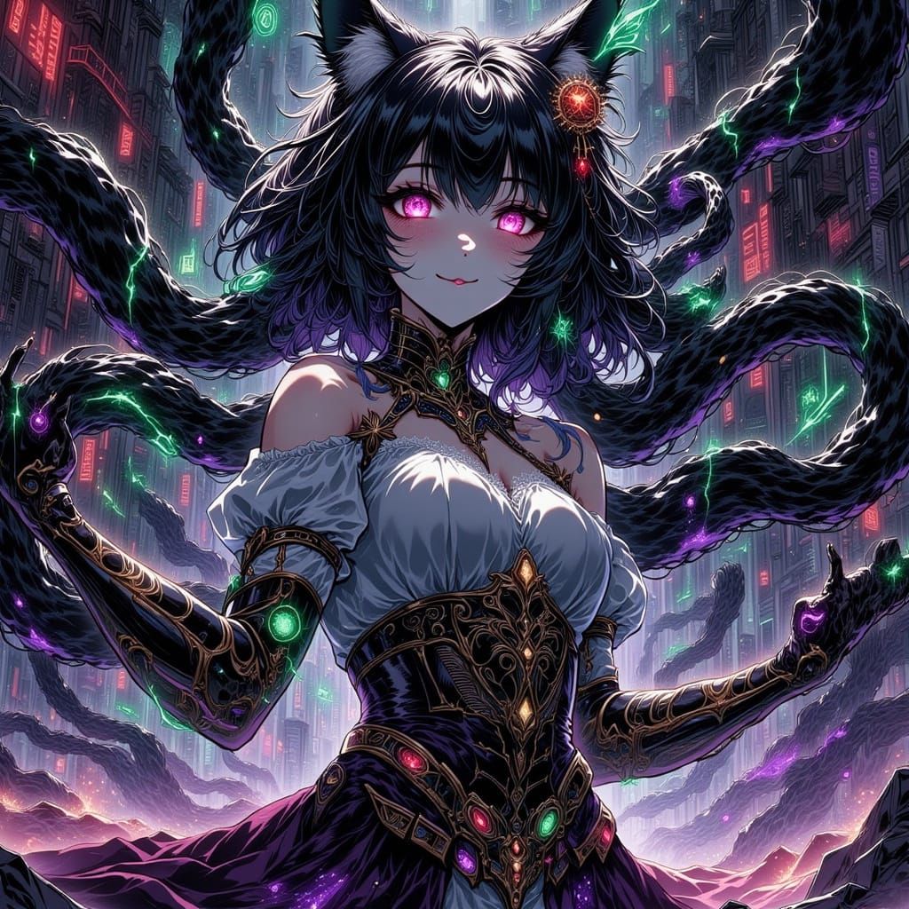 80s Anime Woman in Fractured Sci-Fi City