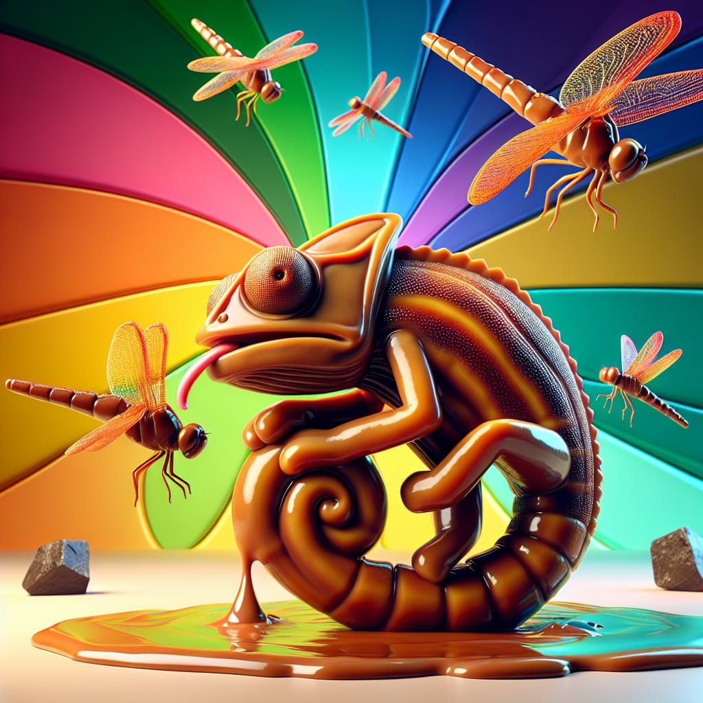 Caramel Chameleon Chasing Caramel Dragonflies