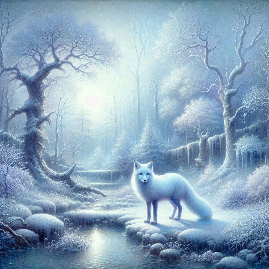 Crystal Snow Fox in Enchanted Winter Forest