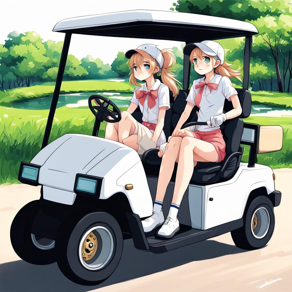 Anime Girls Driving a Golf Cart