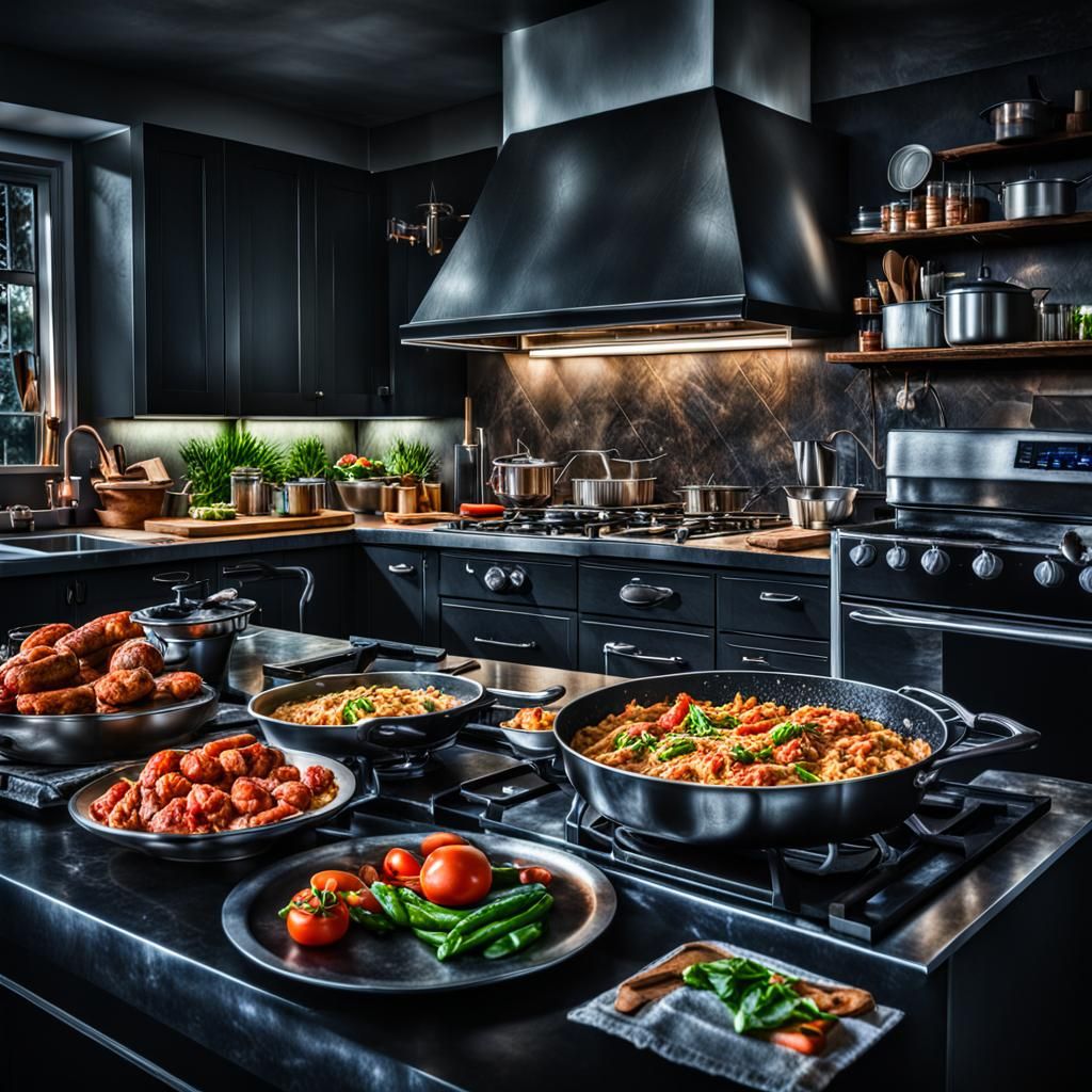 Hyperrealistic Kitchen Cooking Scene in HDR