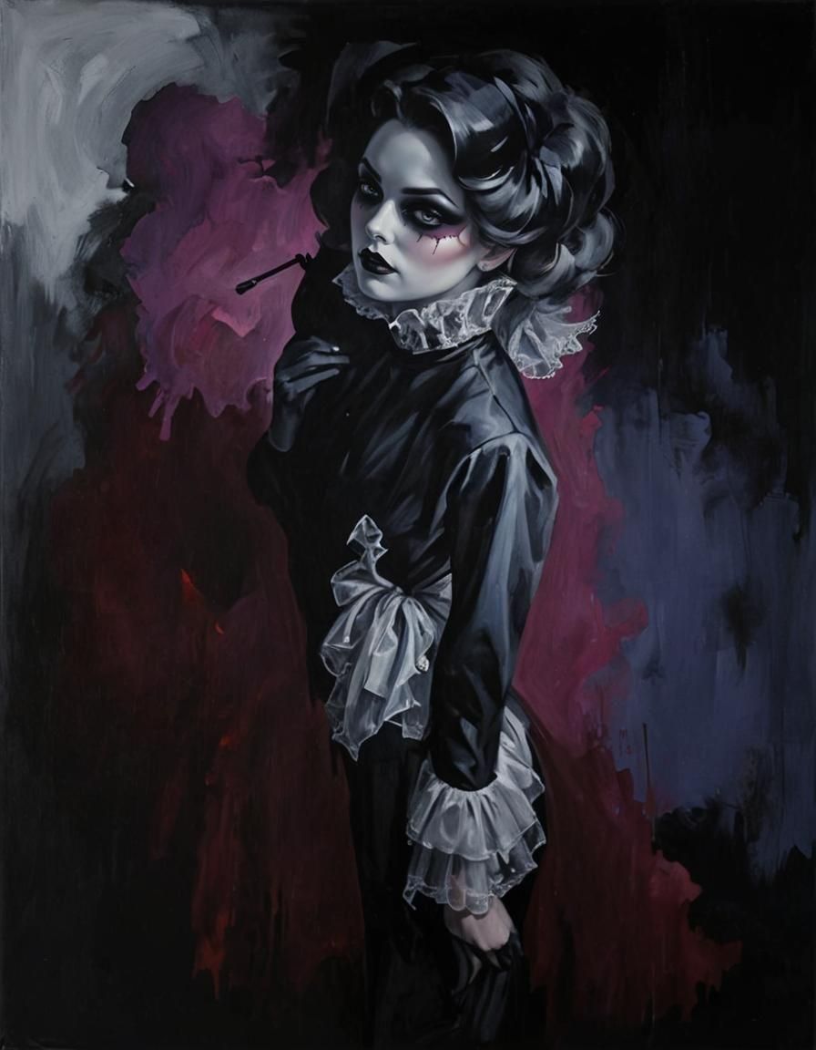 Noir Halloween Costume Painting: Secrets and Danger