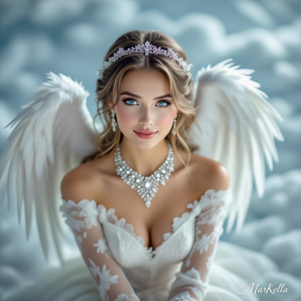 Fantasy angel artwork, beautiful female angel, delicate wing...