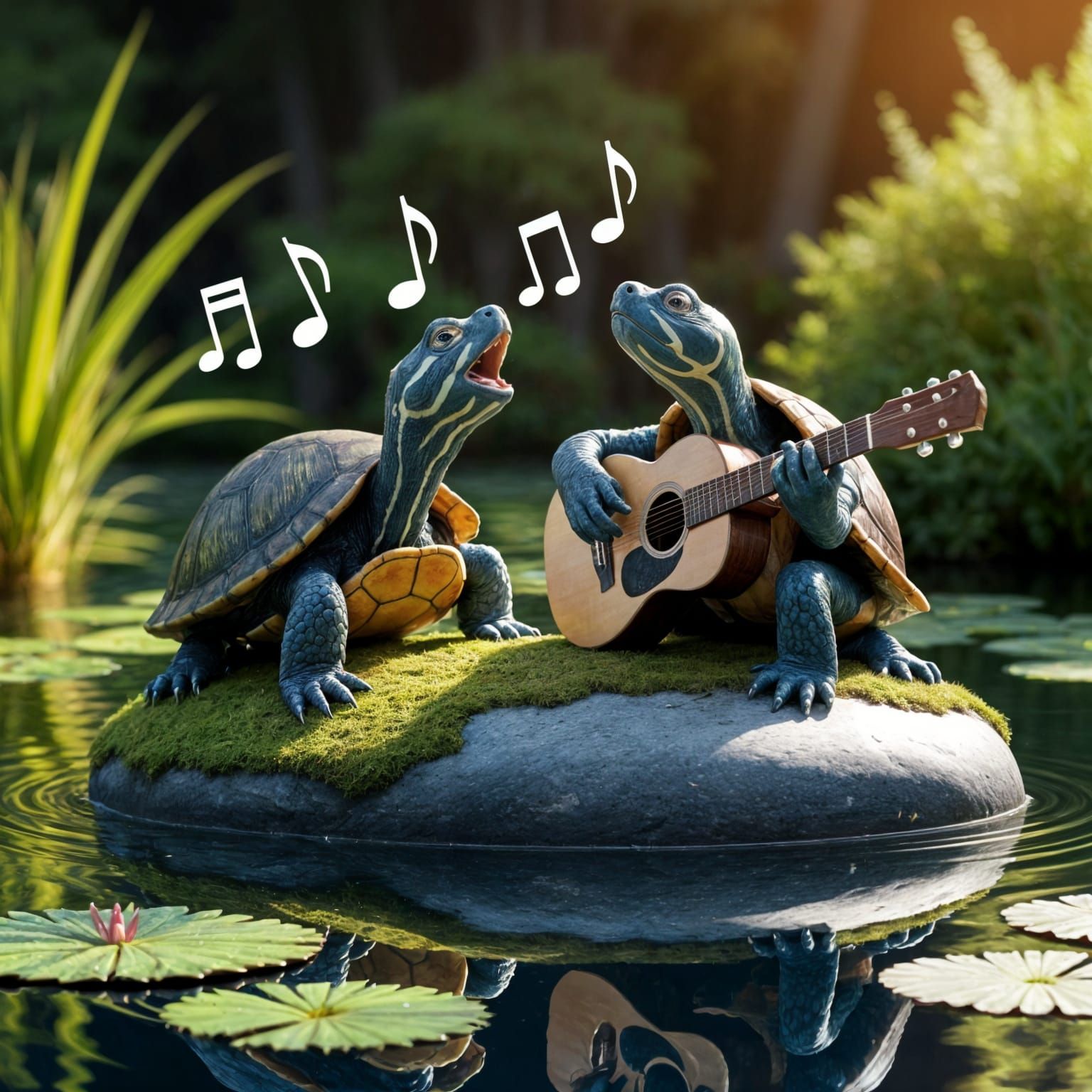 Musical Turtles Serenade on a Pond, Golden Sunlight