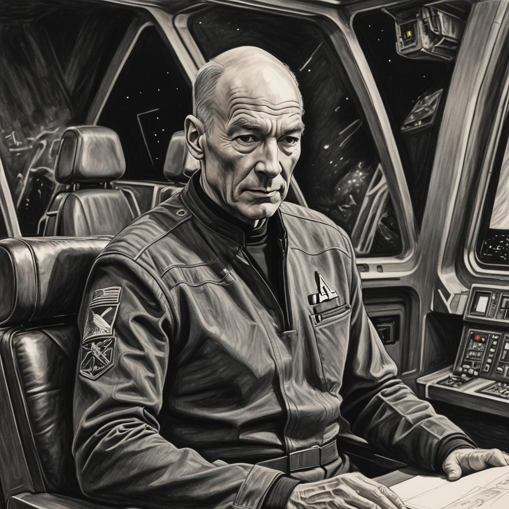 Jean-Luc Picard: Charcoal Portrait in Van Gogh Style