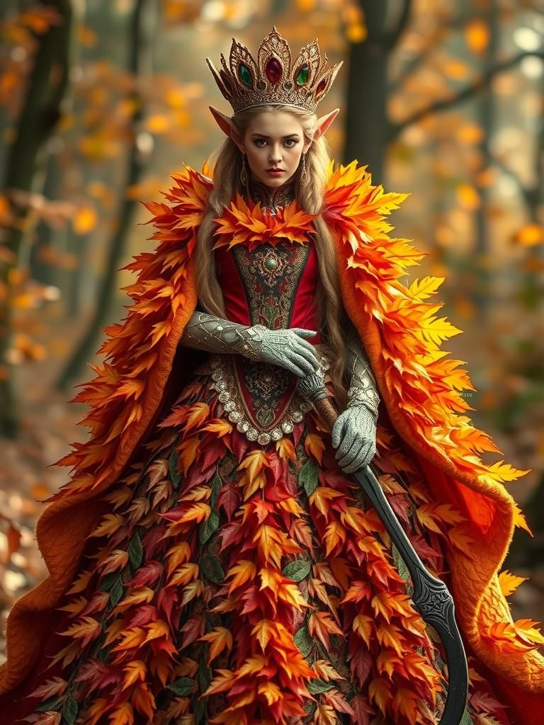 Elf Queen in Autumn Leaf Gown