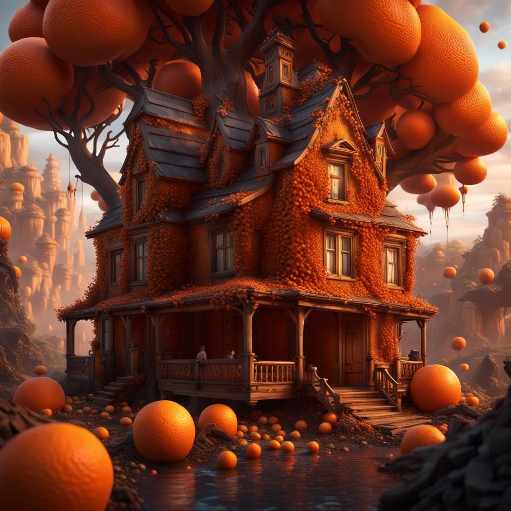 Orange House with Pip People: Fantasy Concept Art