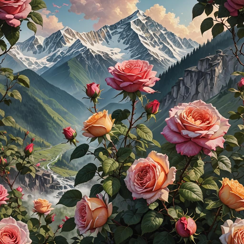 Roses in Georgia: Hyperrealistic Splash Art