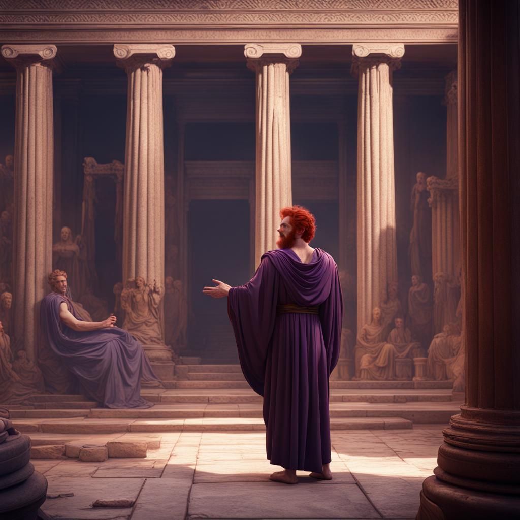 Redhead Debates in Athenian Court: Detailed Matte Painting