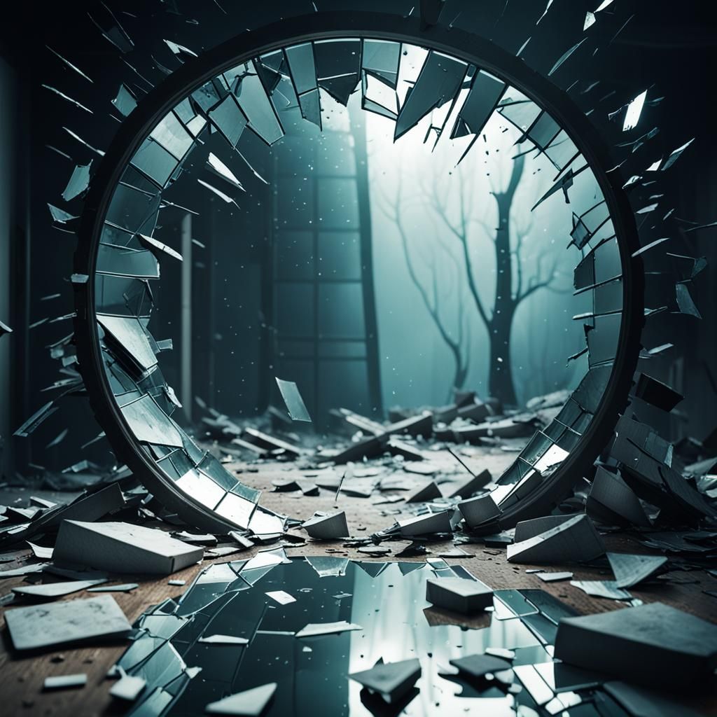 Dramatic Shattered Mirror Cinematic Still