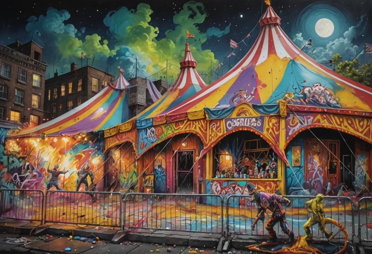Magical Night Circus in Graffiti Art Style