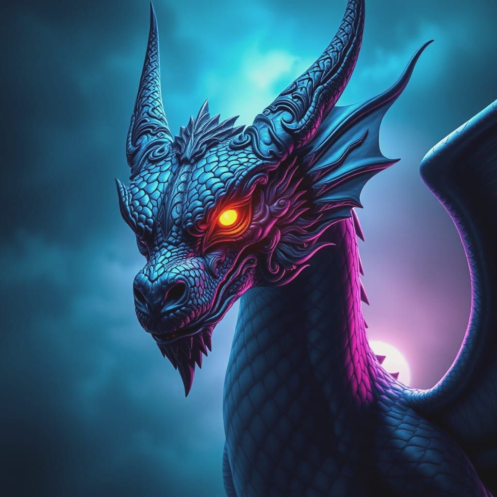 Dragon-Angel Hybrid Soars Through Dark Skies