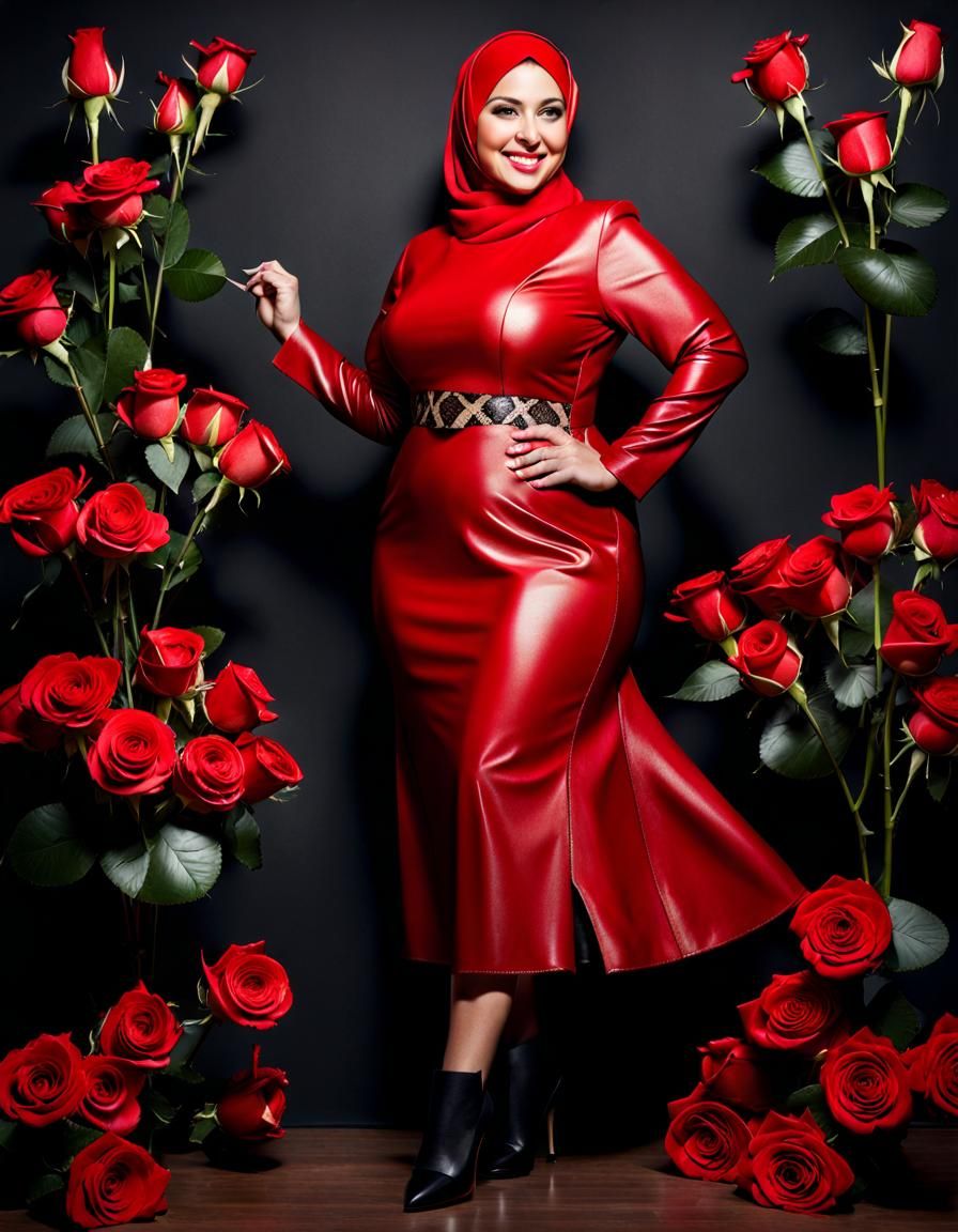 Hyperrealistic Woman in Hijab Holding Roses