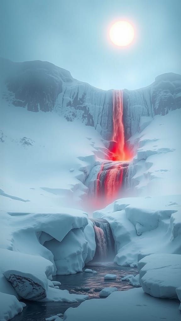 Ethereal Blood Falls in Antarctic Twilight