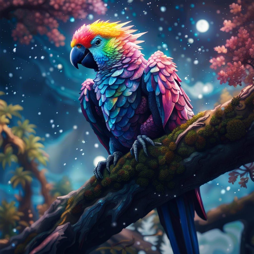 Cosmic Dragon Parrot in Cyberpunk Style