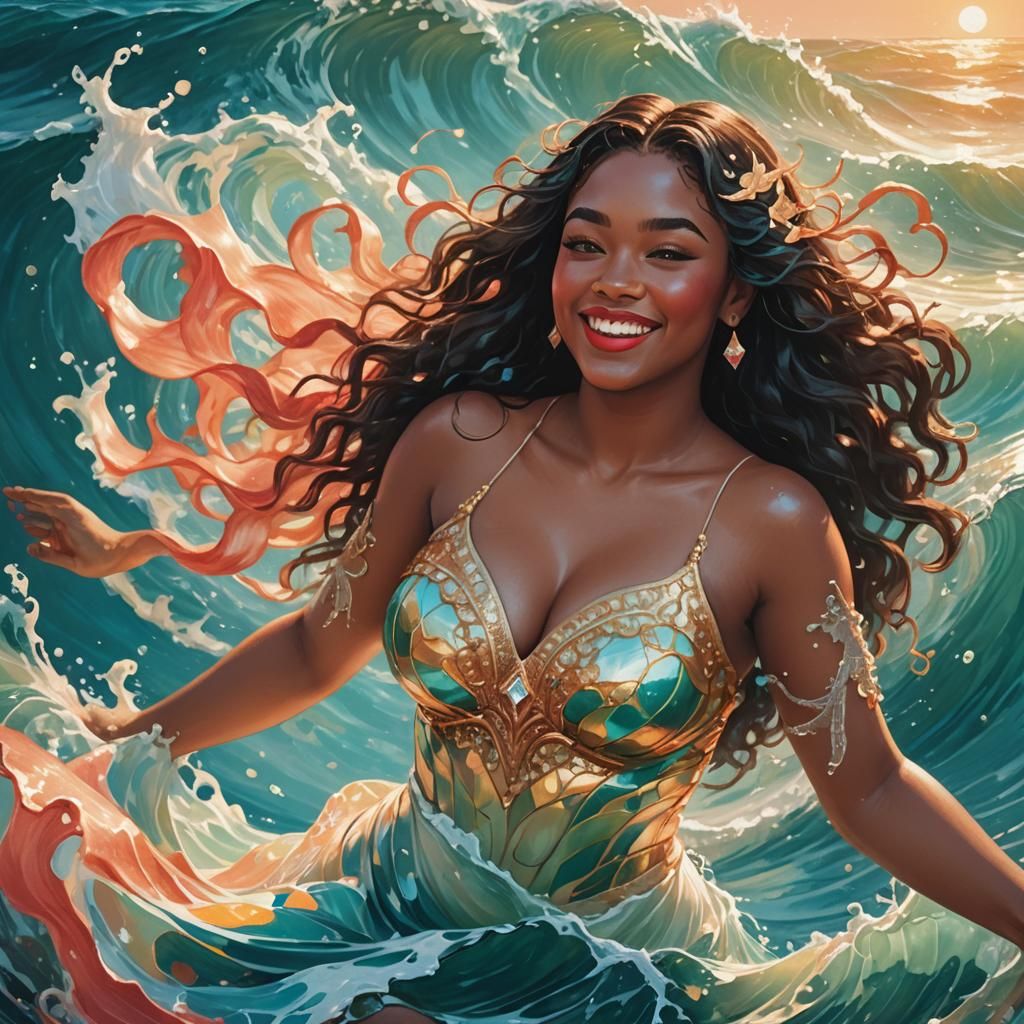 Girl Dancing in Ocean Waves: Fantasy Concept Art