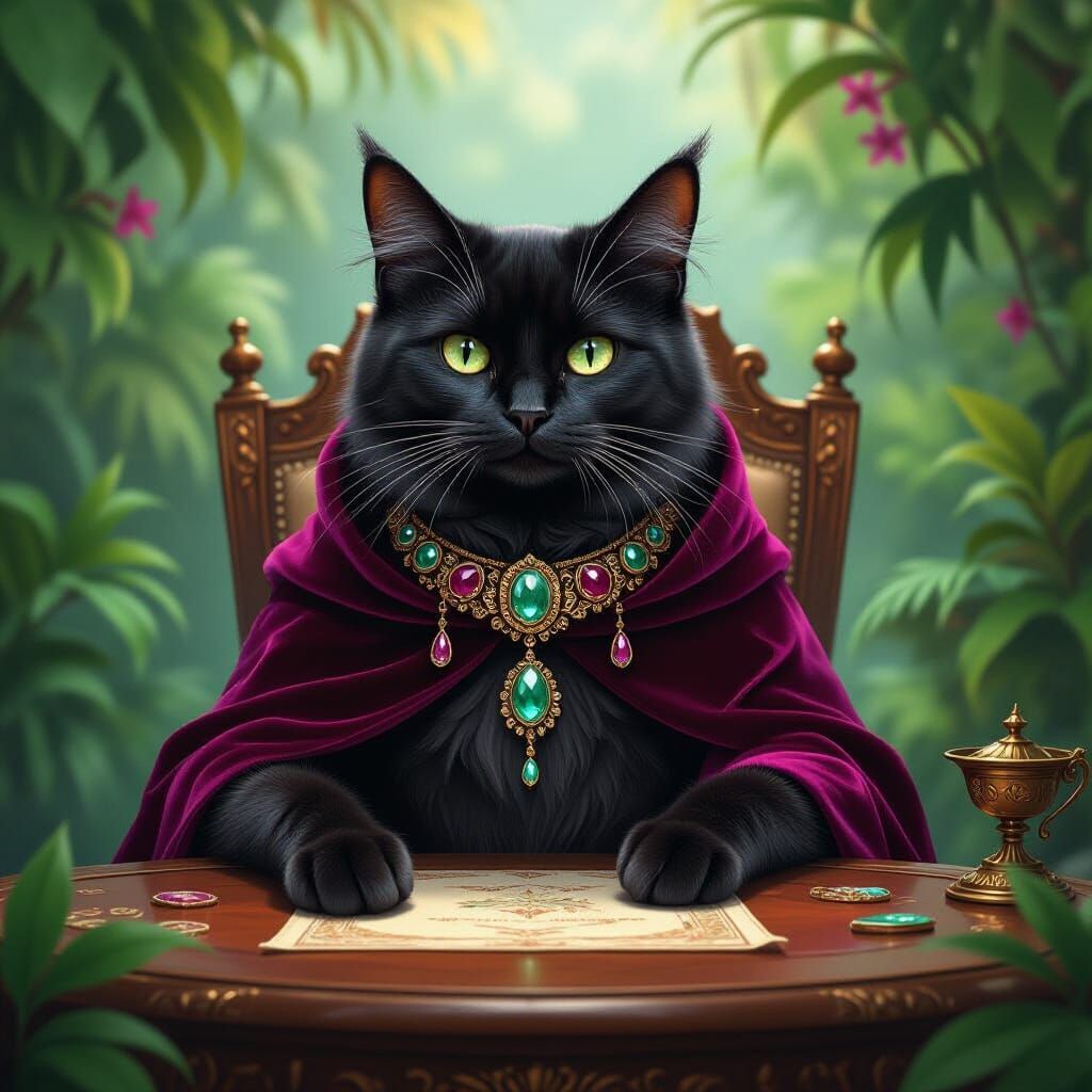 Mystical Cat Fortune Teller Art Nouveau Style