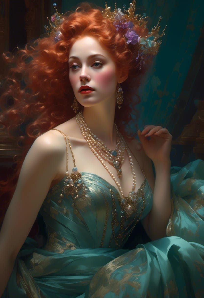 Rococo Lady Adorned with Pearls and Gems