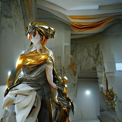 Golden Marble Athena Statue in Unreal Engine