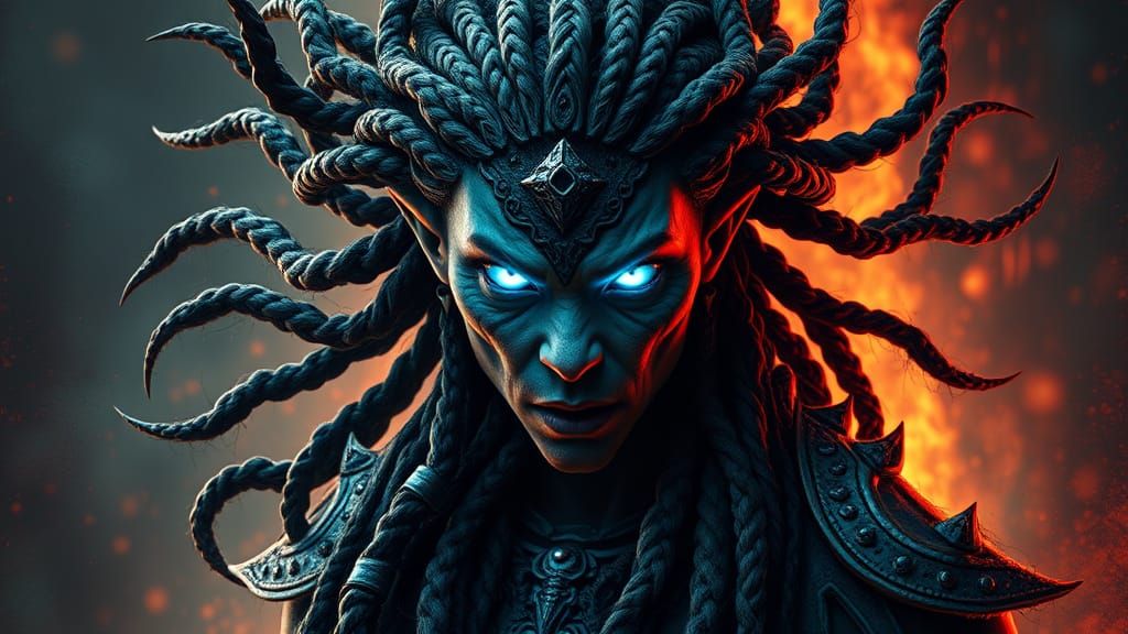 Ethereal Orcish Warrior in Vibrant Blue, Masterpiece