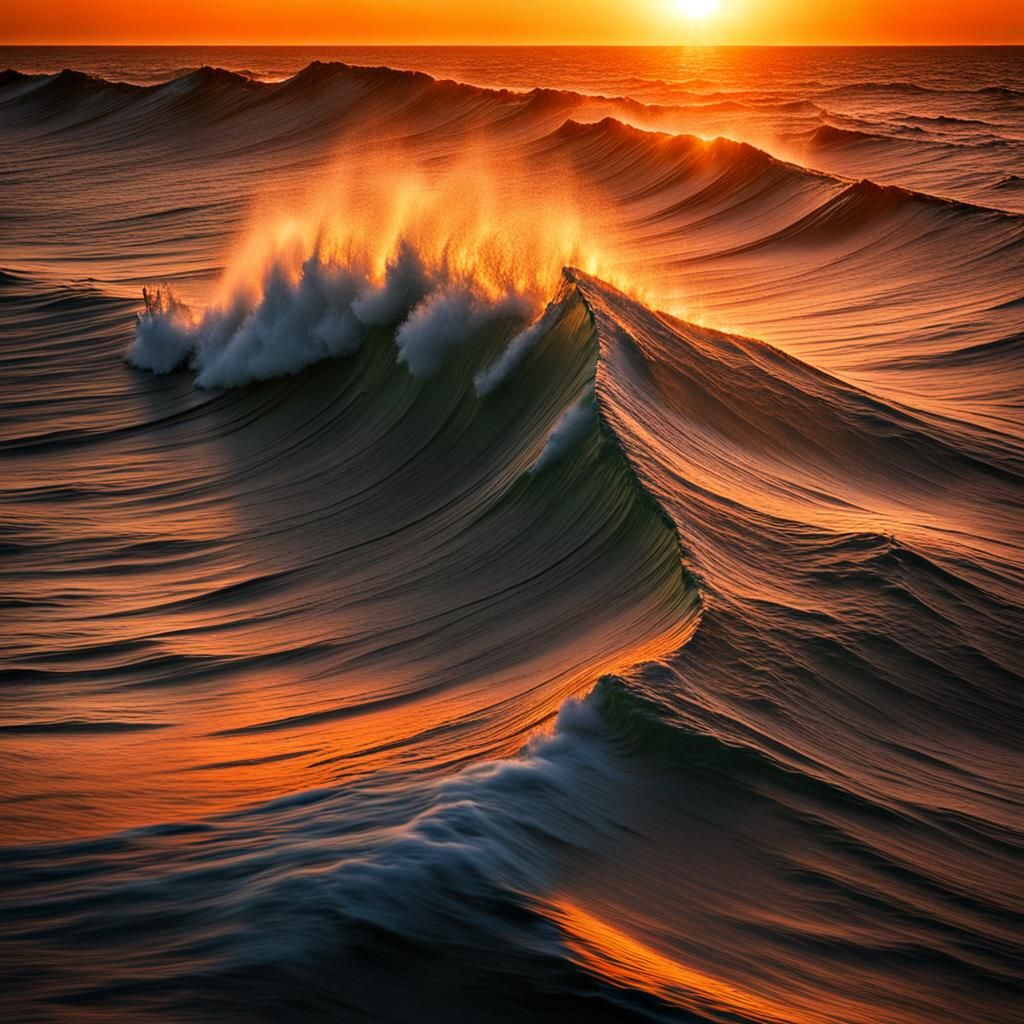 Giant Wave Lit by Setting Sun