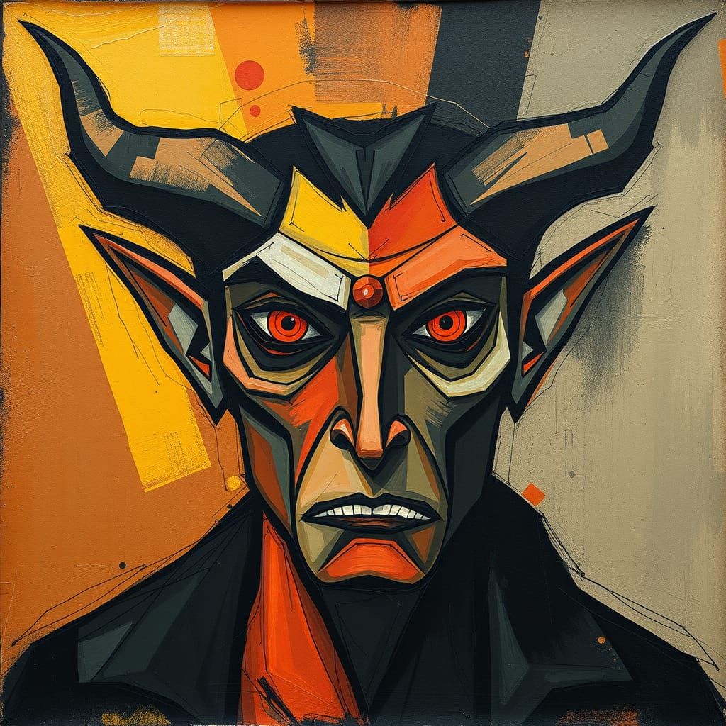 Cubist Demon Portrait in Abstract Art