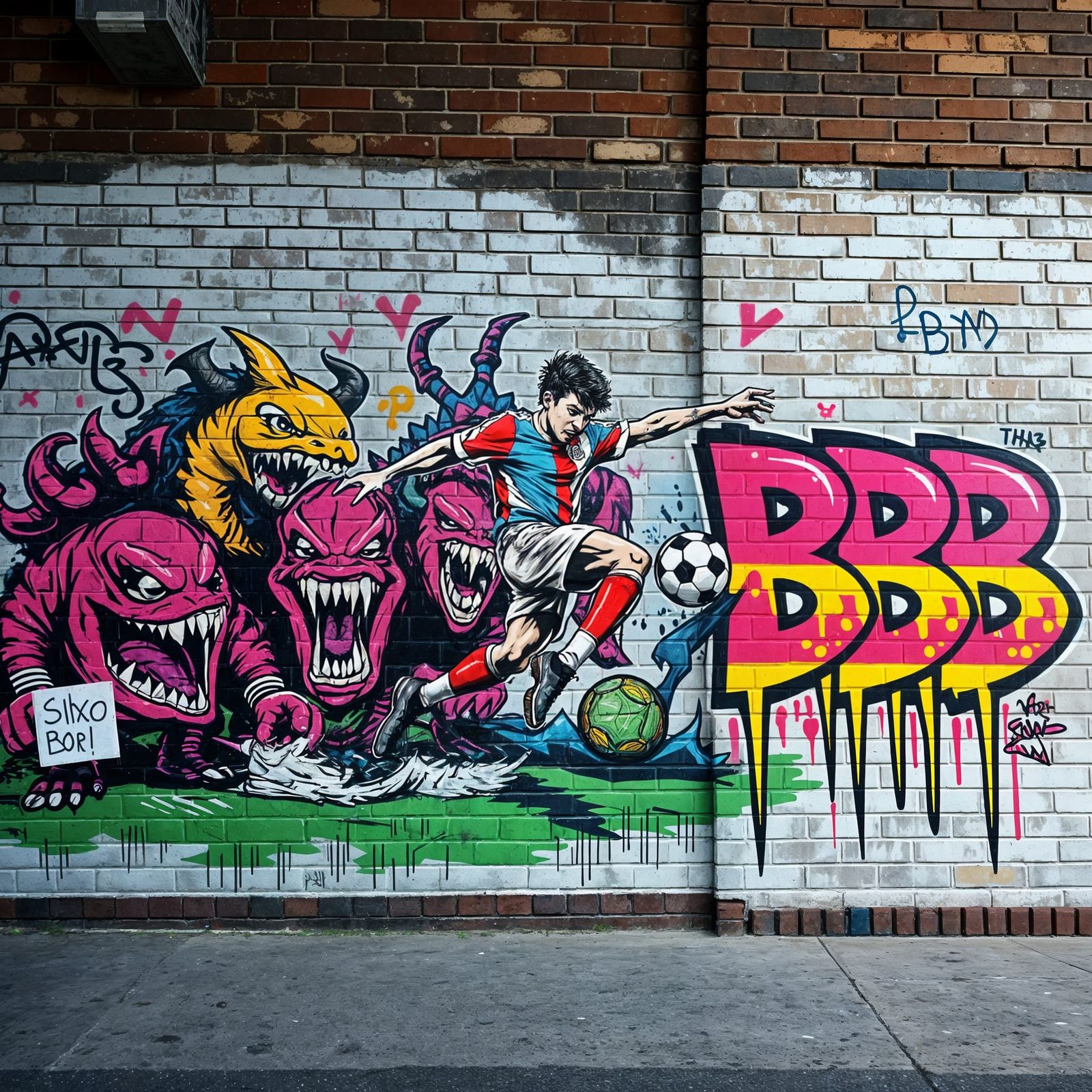 Colorful Graffiti Art of Soccer Player Kicking Ball