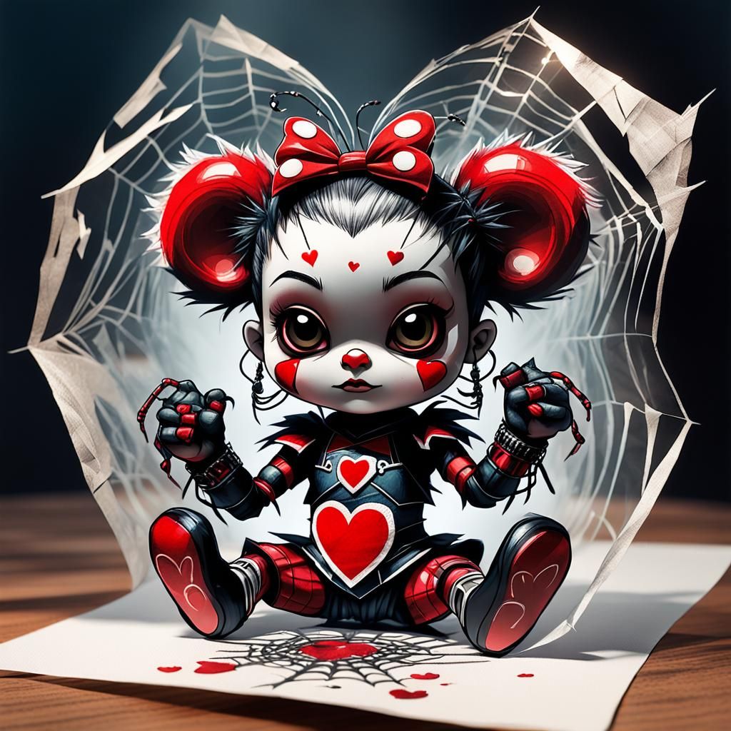 Chibi Spider Queen of Hearts in Punk Style