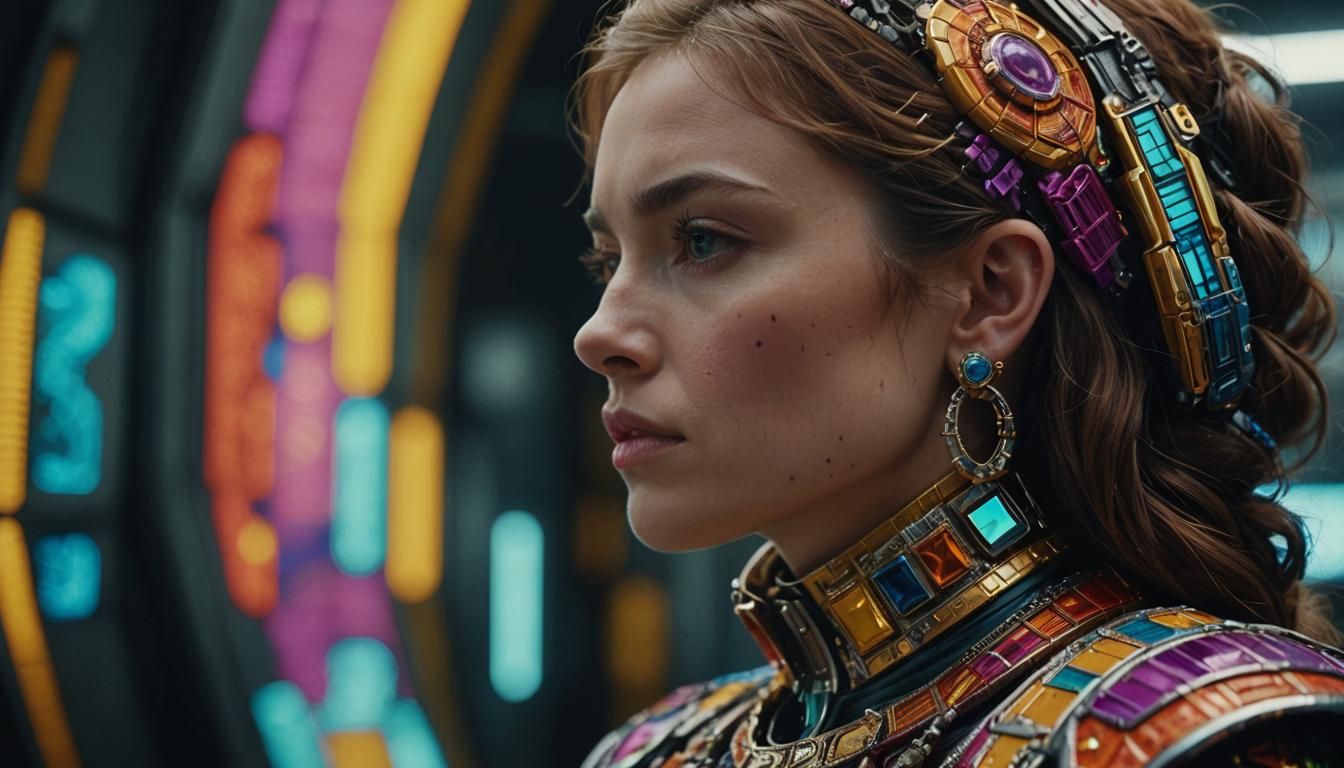 Hyperrealistic Portrait of Woman with Futuristic Jewelry
