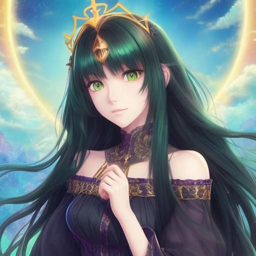 Ethereal Fantasy Girl in Golden Diadem, Cosmic Illustration