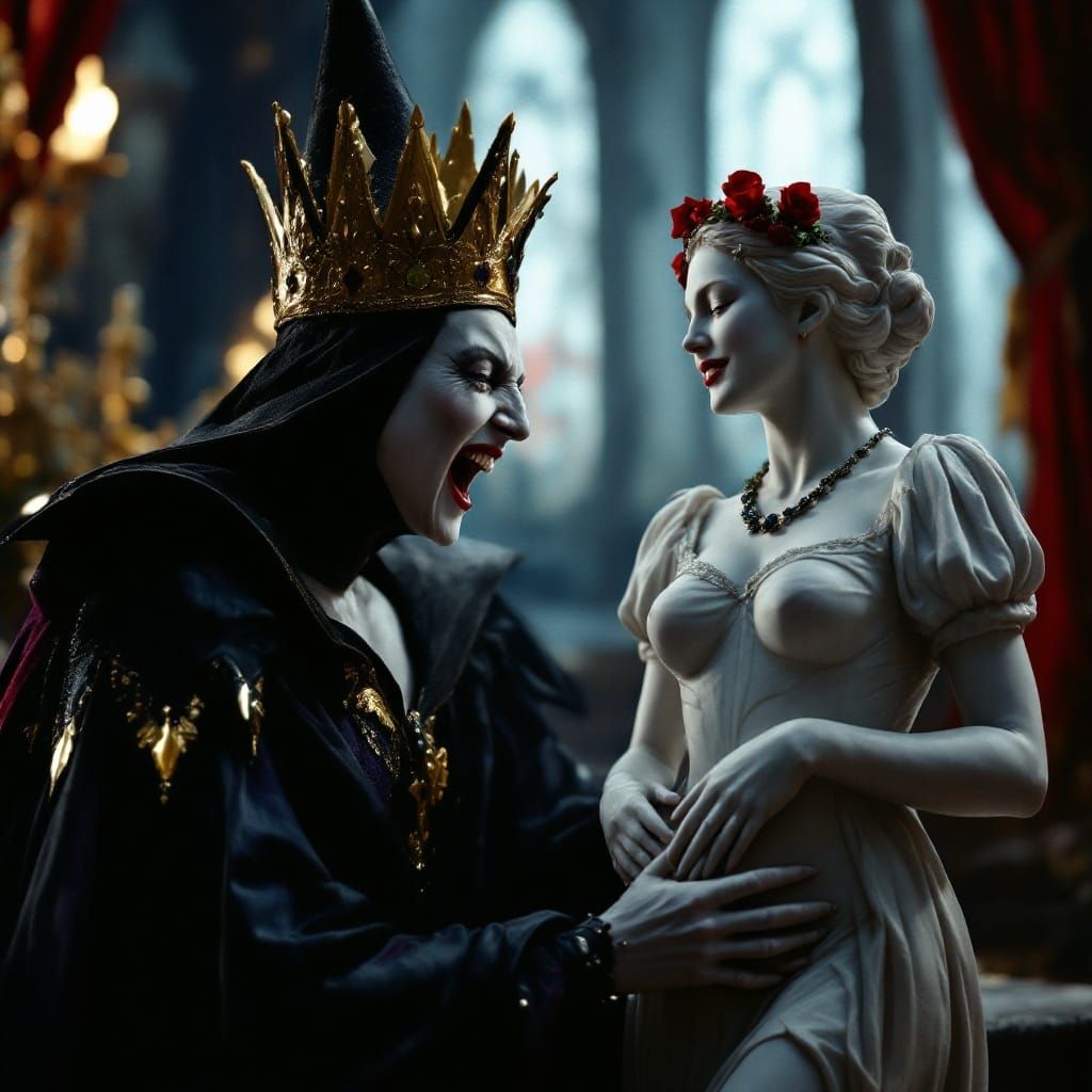 Evil Queen Laughs at Snow White: Cinematic Film Still