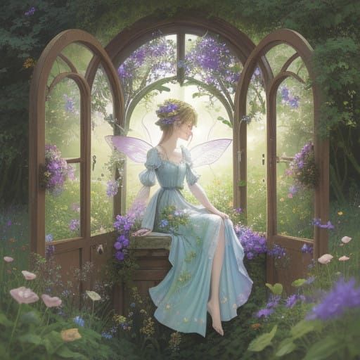 Fairy in Enchanted Floral Doorway