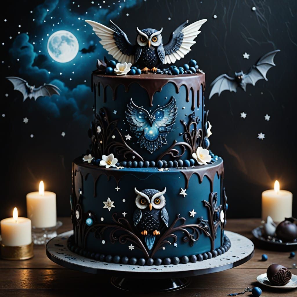 Dark Fantasy Cake with Mystical Decorations