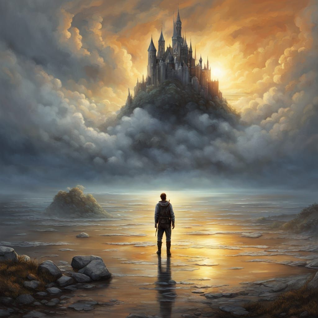 Surreal Shoreline Dreamscape in Oil Painting Style